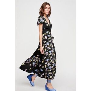 FREE PEOPLE Gorgeous Jess Maxi Wrap Dress in Black, Size XS